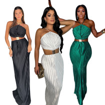 Women's pleated lace up evening gown with a split back dress Women's pleated lace up evening gown with a split back dress