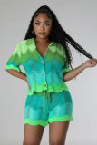 Knitted short sleeved shorts casual set two-piece set