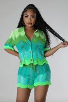 Knitted short sleeved shorts casual set two-piece set