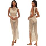 Hollow knit vest vacation skirt bikini outer cover shirt