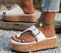 Thick soled plus size toe wedge heel buckle slippers Thick soled plus size toe wedge heel buckle slippers