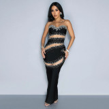 Strapless sleeveless long hip hugging dress