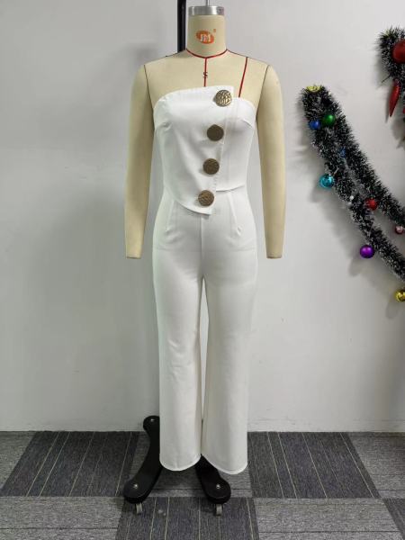 Sleeveless strapless, hip hugging, elastic wide leg jumpsuit