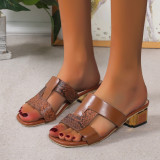 Large hollow thick heel sandals