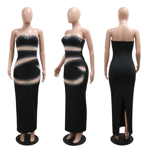 Strapless sleeveless long hip hugging dress