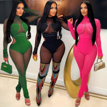 Mesh long sleeved jumpsuit for nightclubs