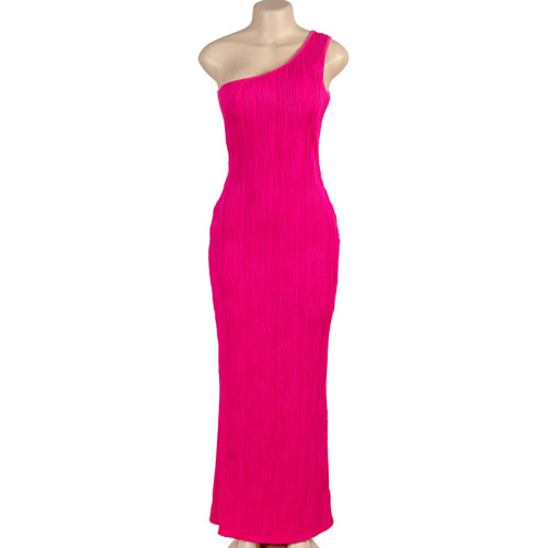 Sleeveless shoulder water ripple long dress