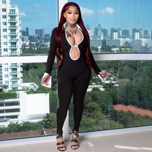 Color blocking tight fitting jumpsuit pants