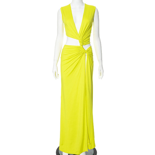 Deep V hollow slit slim fit dress