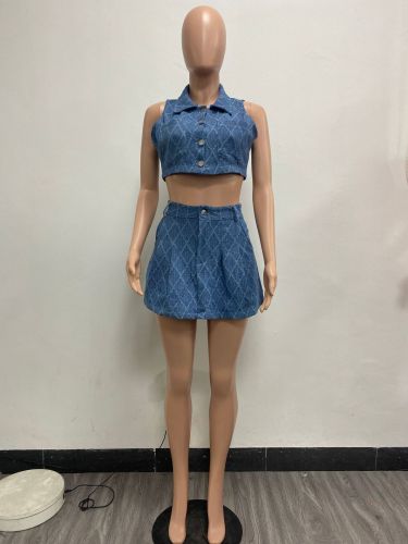 Grid washed denim suit