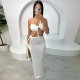 Open back slit splicing strap irregular dress