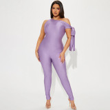 Single shoulder twisted asymmetric tight jumpsuit
