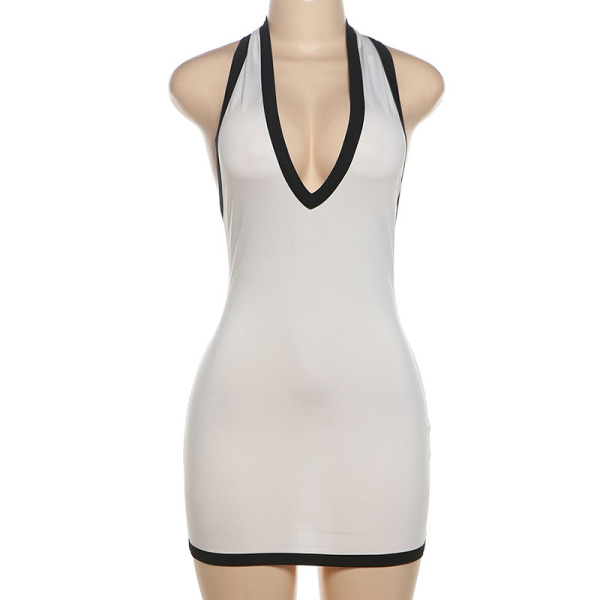 Hanging neck vest, backless slim fit, hip hugging short skirt dress