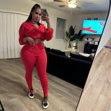 Drawstring waist and exposed navel top, high waisted tight pants set