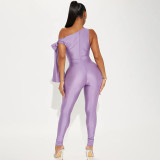 Single shoulder twisted asymmetric tight jumpsuit