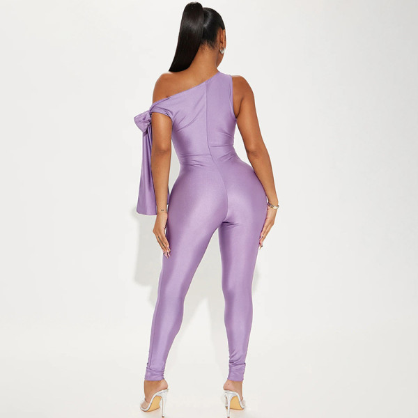 Single shoulder twisted asymmetric tight jumpsuit