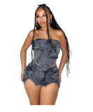 3D pocket strapless slit elastic set