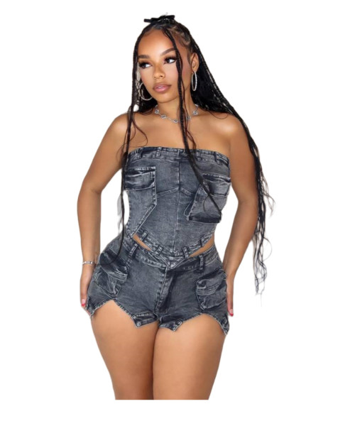 3D pocket strapless slit elastic set