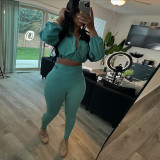 Drawstring waist and exposed navel top, high waisted tight pants set