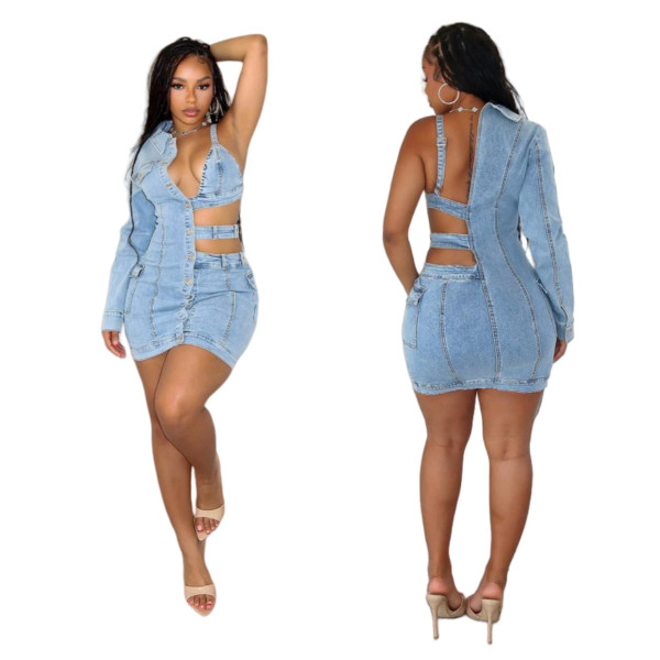 Off shoulder single sleeve stretch dress