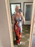 Sleeveless Head Flame Printed High Waist Long Hip Wrapped Dress