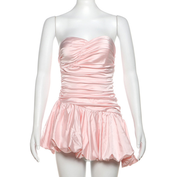 Strapless and backless design flower bud dress