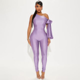 Single shoulder twisted asymmetric tight jumpsuit