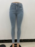 Hollow back elastic jeans