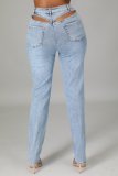 Hollow back elastic jeans