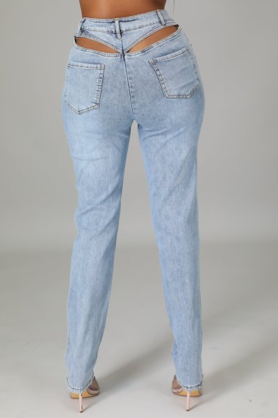 Hollow back elastic jeans