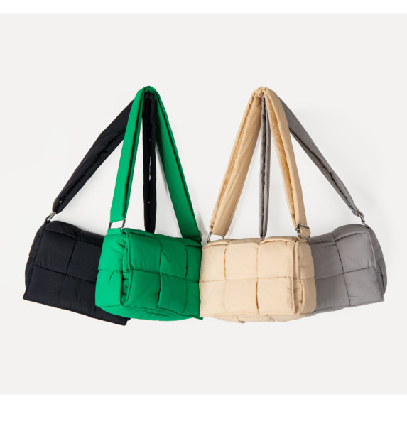 Crossbody woven plaid nylon small square bag