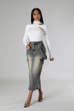 Elastic denim half length skirt