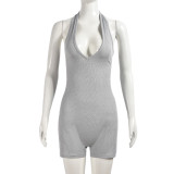Hanging neck backless solid color jumpsuit