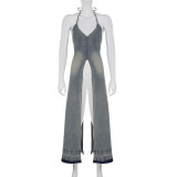 Chest hugging suspender sleeveless hanging denim skirt long skirt