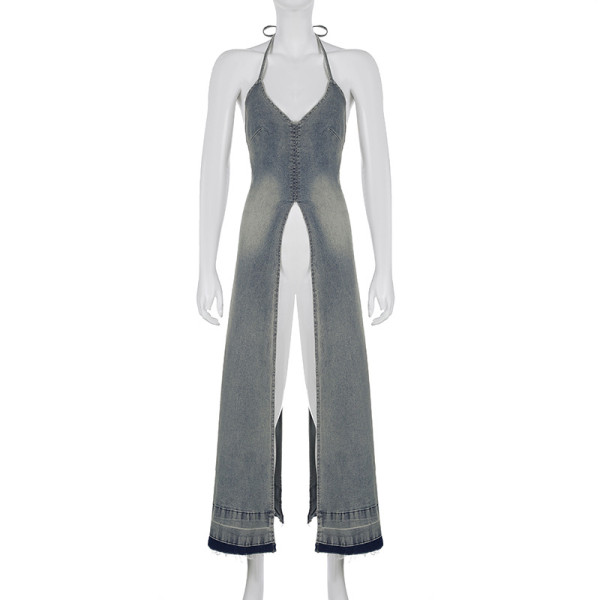 Chest hugging suspender sleeveless hanging denim skirt long skirt