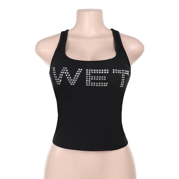 Versatile letter rhinestone vest top