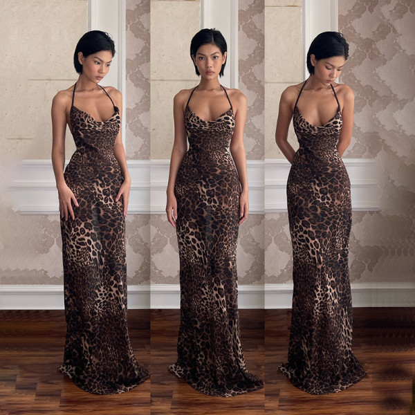 Backless leopard print dress