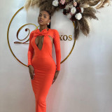 Backless V-neck bow long sleeved dress
