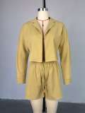 Suit collar long sleeved shirt high waisted drawstring shorts set