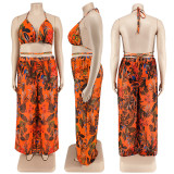 Large size women's vacation print three piece set