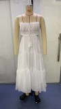 Hanging strap hollow out backless spliced large swing dress