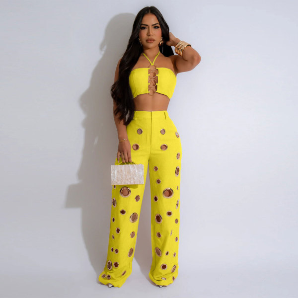 Broken hole slim fit two-piece set