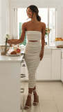 One shoulder strapless striped knitted hip hugging dress