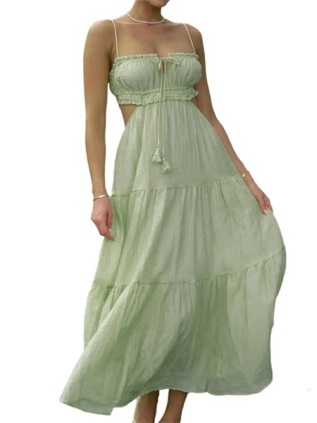 Hanging strap hollow out backless spliced large swing dress