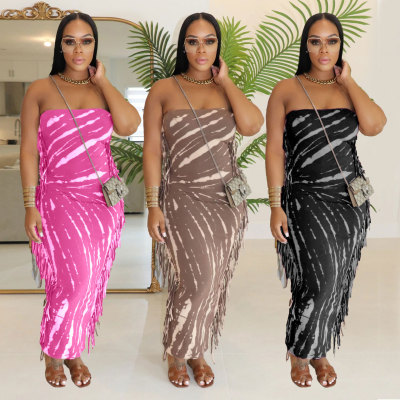 Slimming tassel strapless long skirt