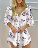 Long sleeved drawstring V-neck button striped shirt