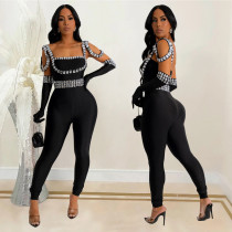 Women's suspender hot stamping long jumpsuit Women's suspender hot stamping long jumpsuit