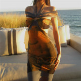 Hanging neck backless 3D printed dress