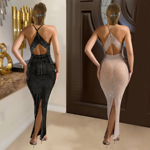 Women's V-neck rhinestone sleeveless dress