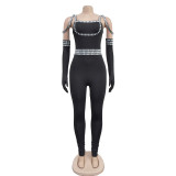 Women's suspender hot stamping long jumpsuit